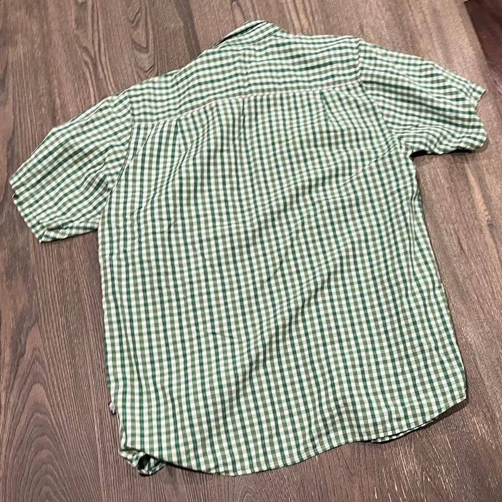 The North Face Button Up Shirt Short Sleeves Pocket Plaid Nylon Green White L